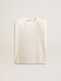 Aged white sleeveless T-shirt embellished with crystals