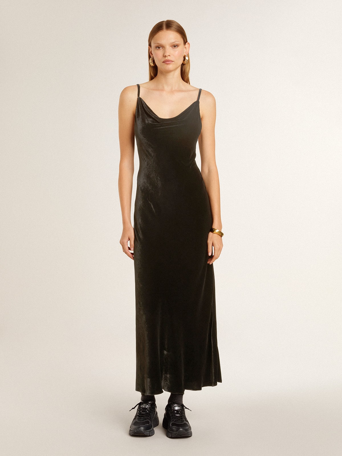 Women's black velvet-effect slip dress