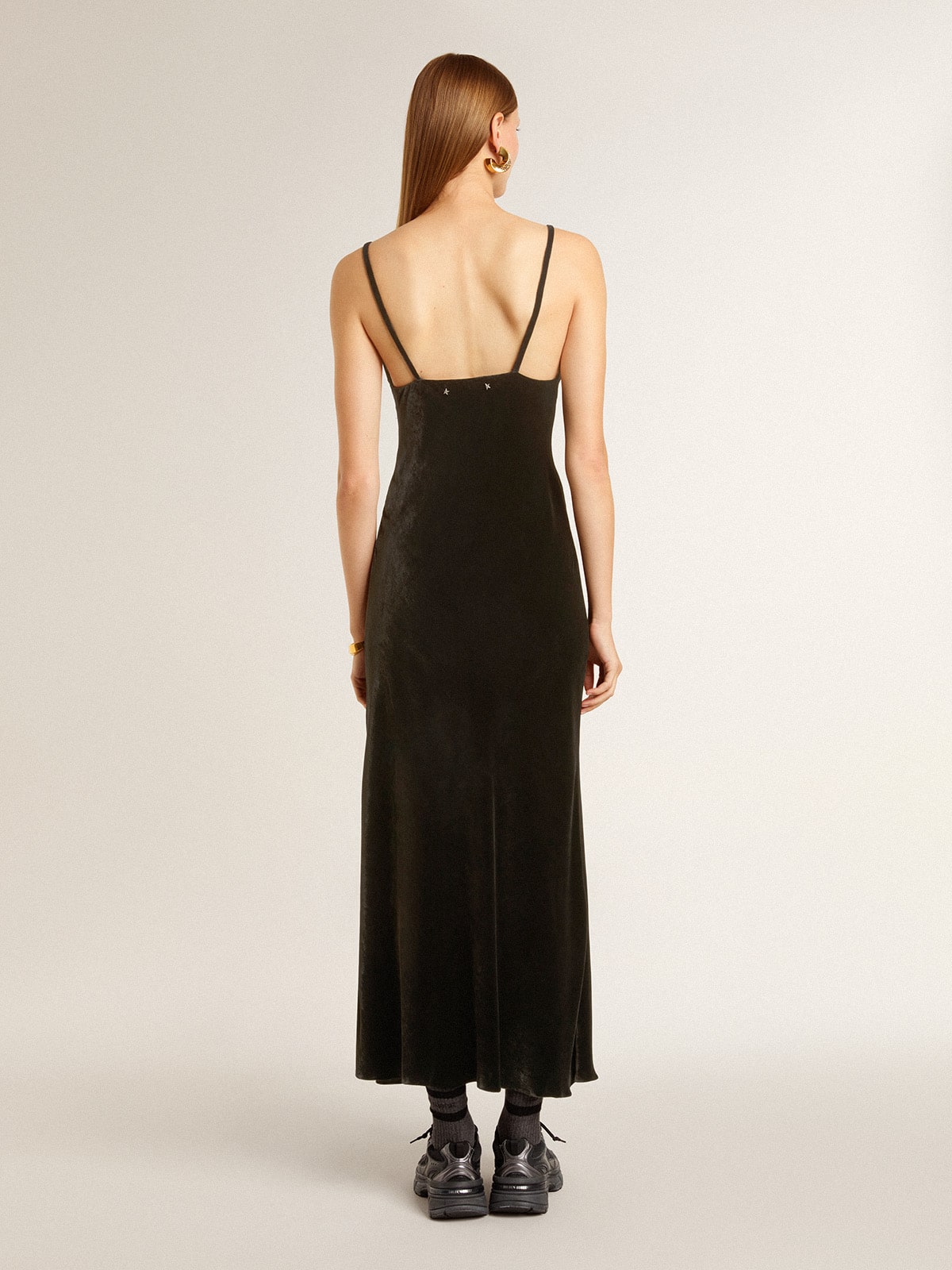 Women's black velvet-effect slip dress
