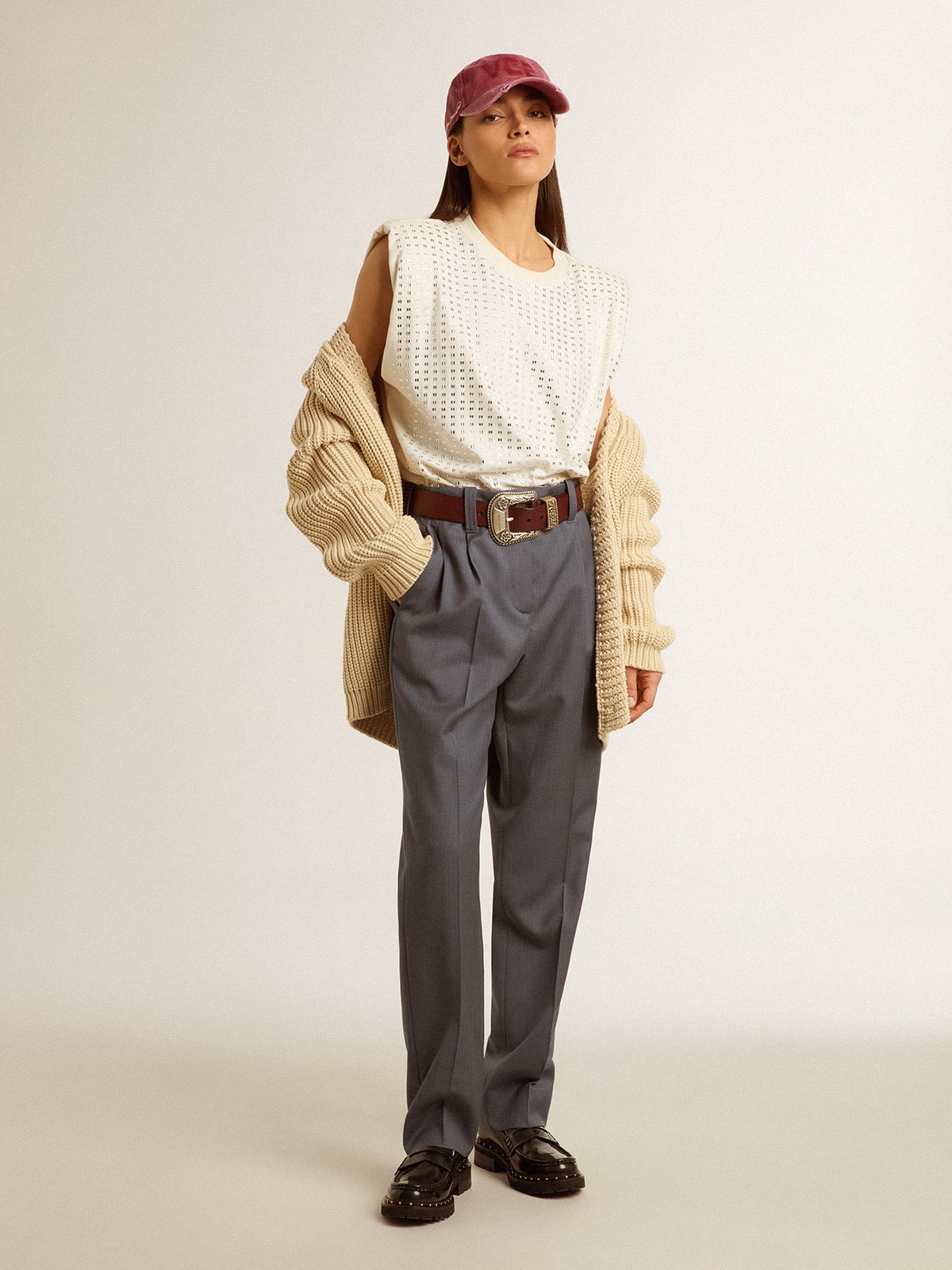 Women's loose pants in baby blue wool
