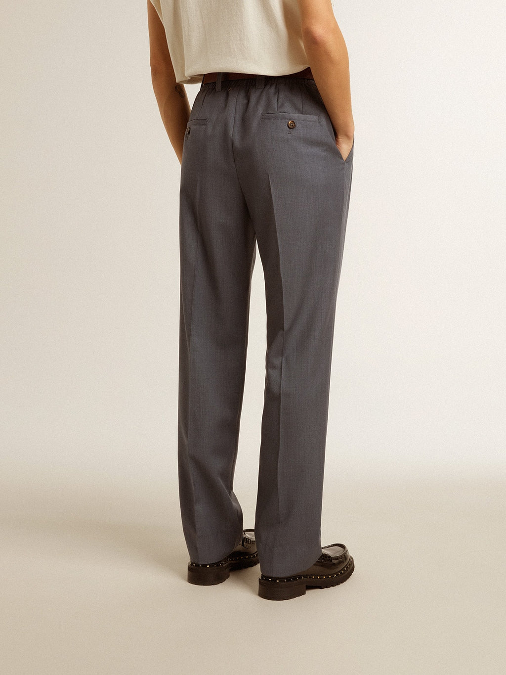 Women's loose pants in baby blue wool