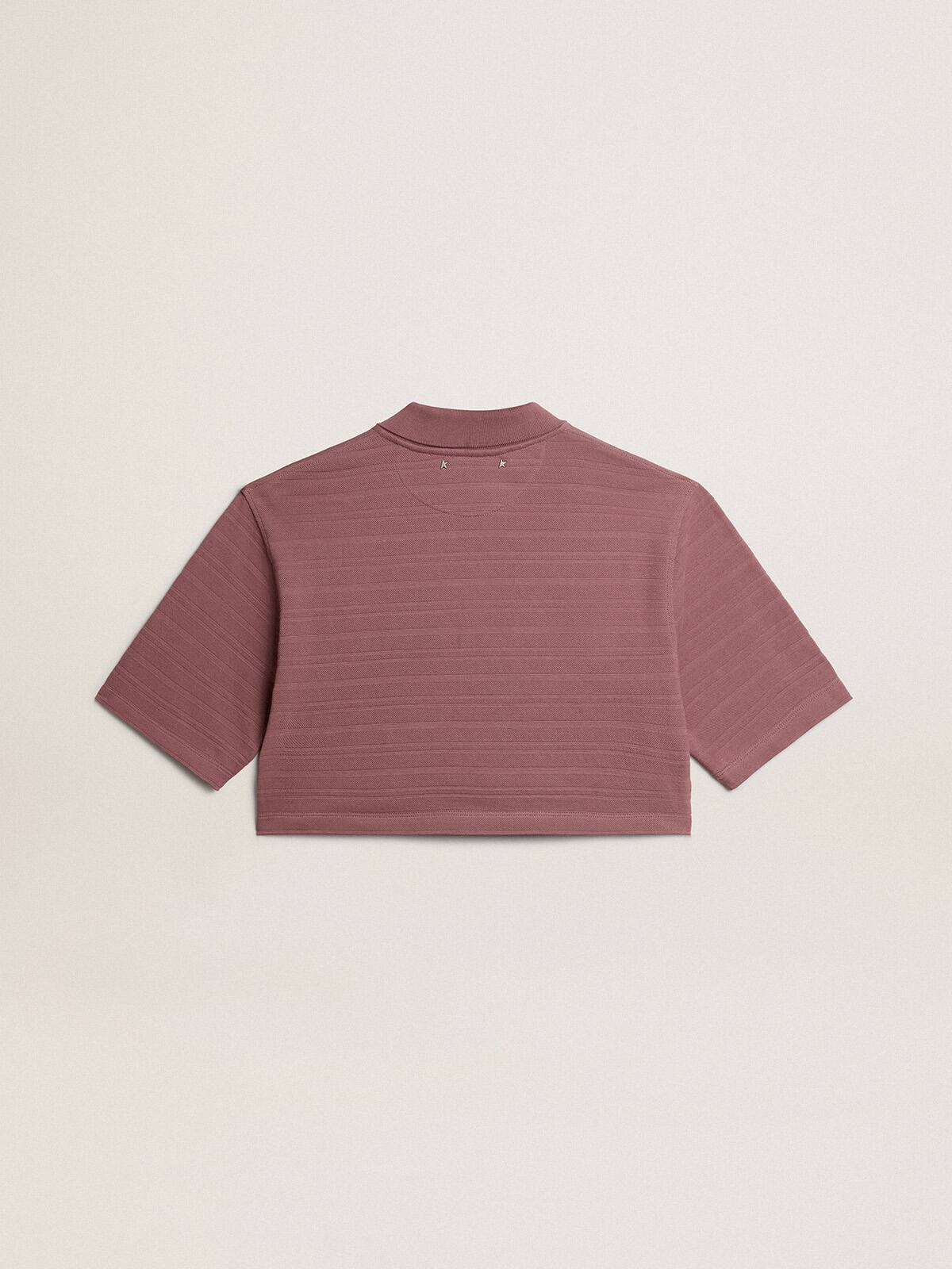 Taupe pink-colored cotton piquet cropped polo shirt