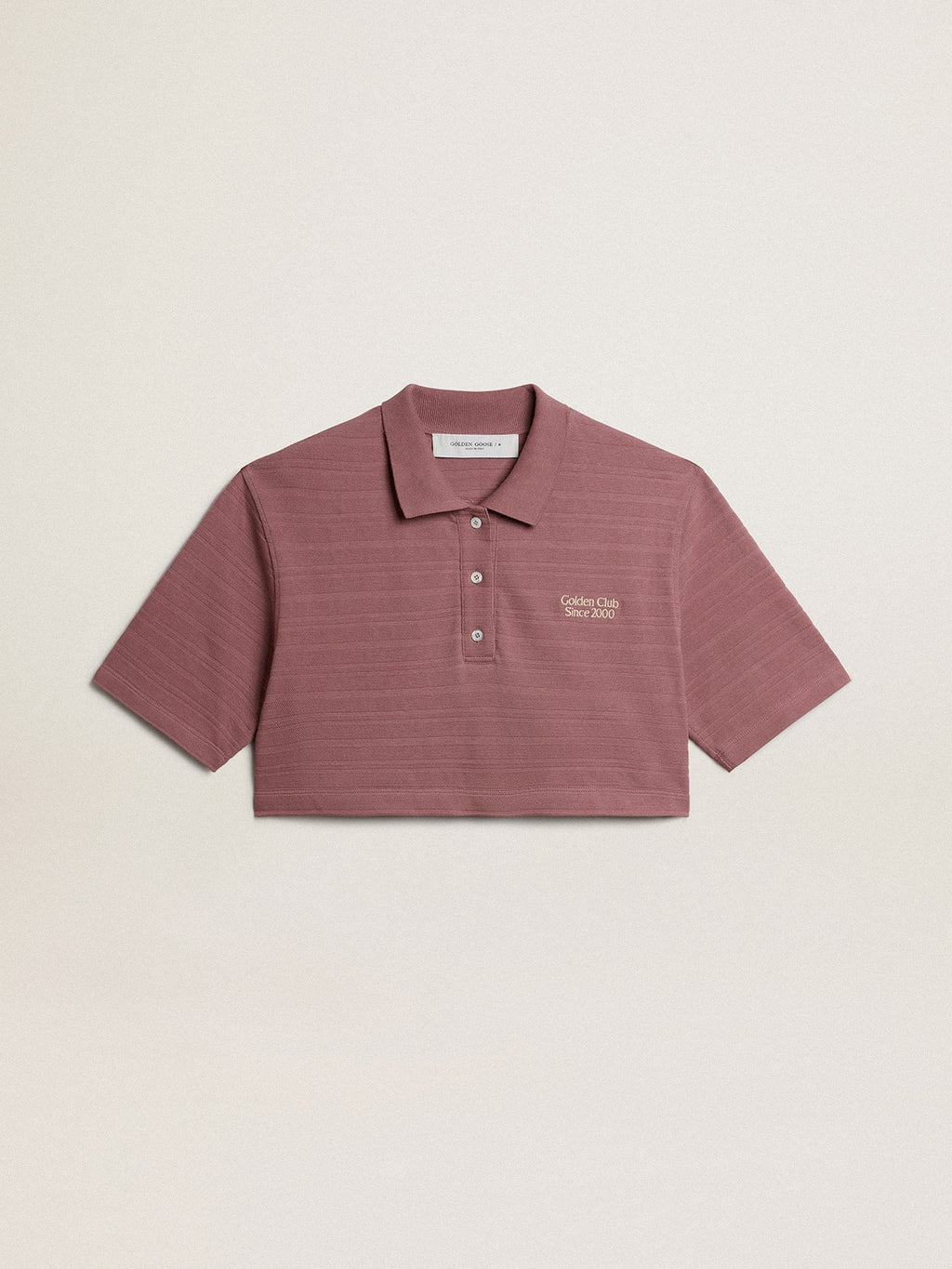 Taupe pink-colored cotton piquet cropped polo shirt
