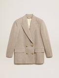 Women’s beige double-breasted blazer with button fastening