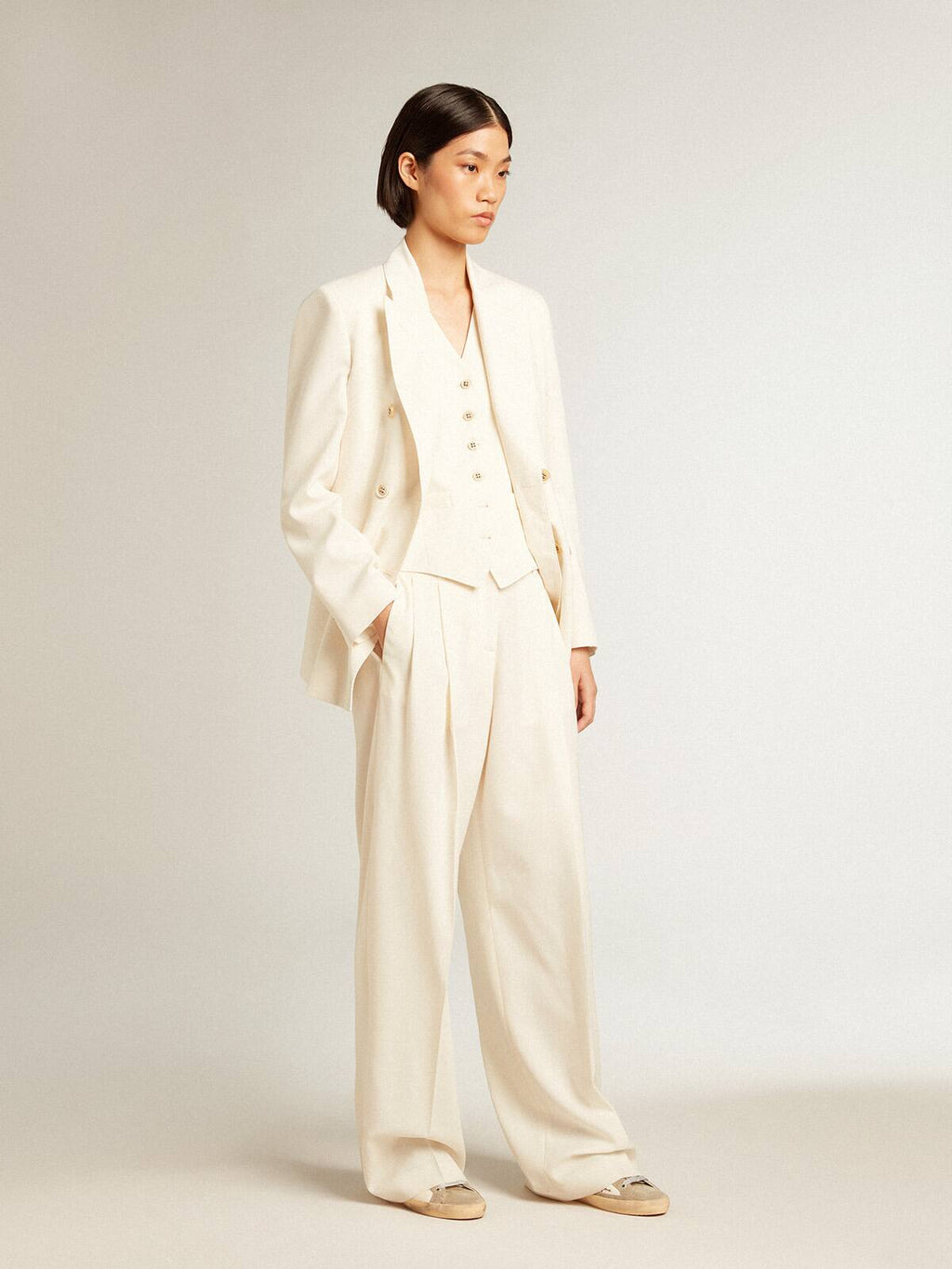 Women's aged white V-neck gilet