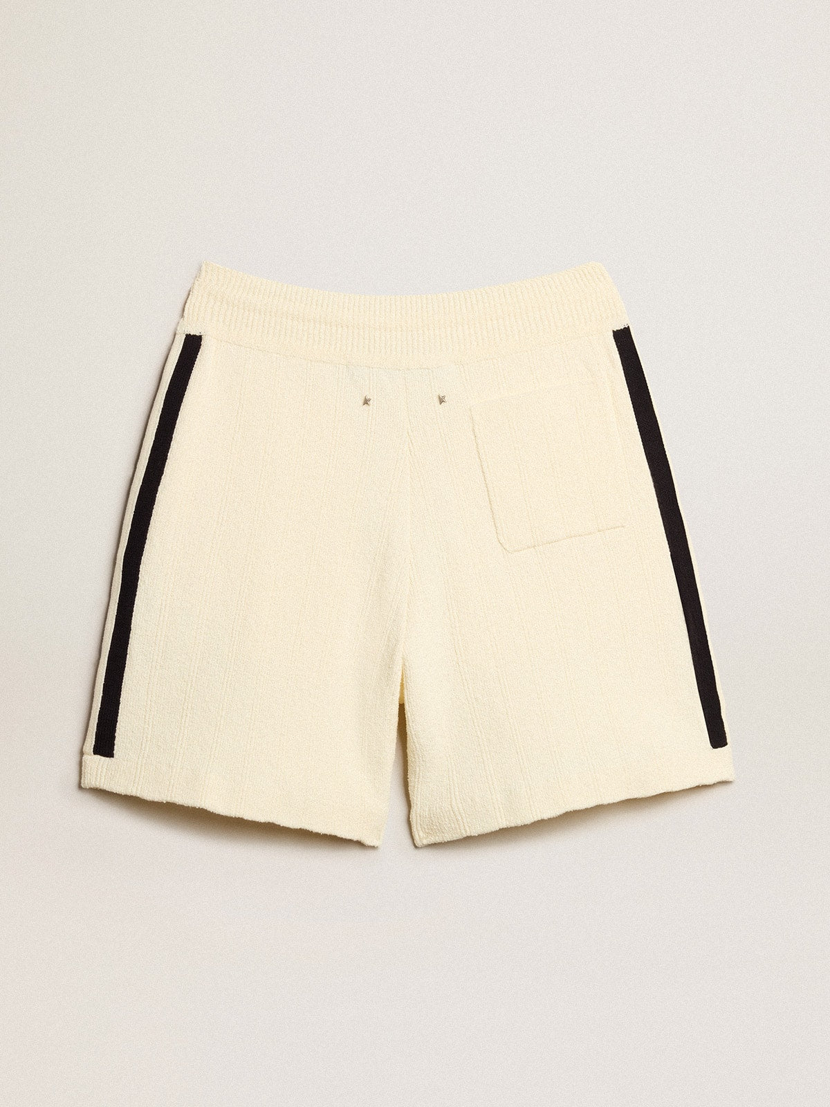 Women's vintage white shorts with blue rib knit on the sides