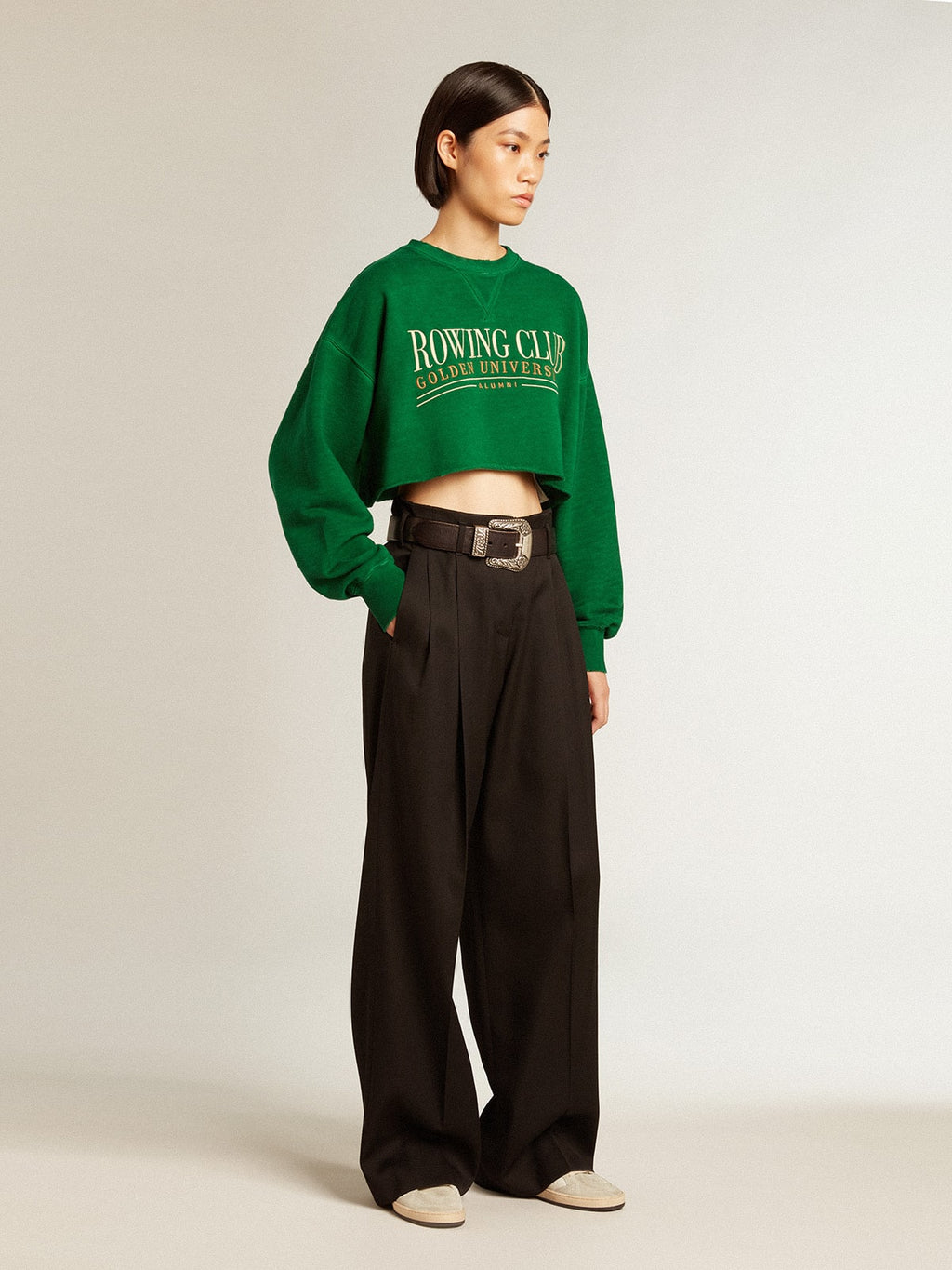 Green cropped round-neck cotton sweatshirt