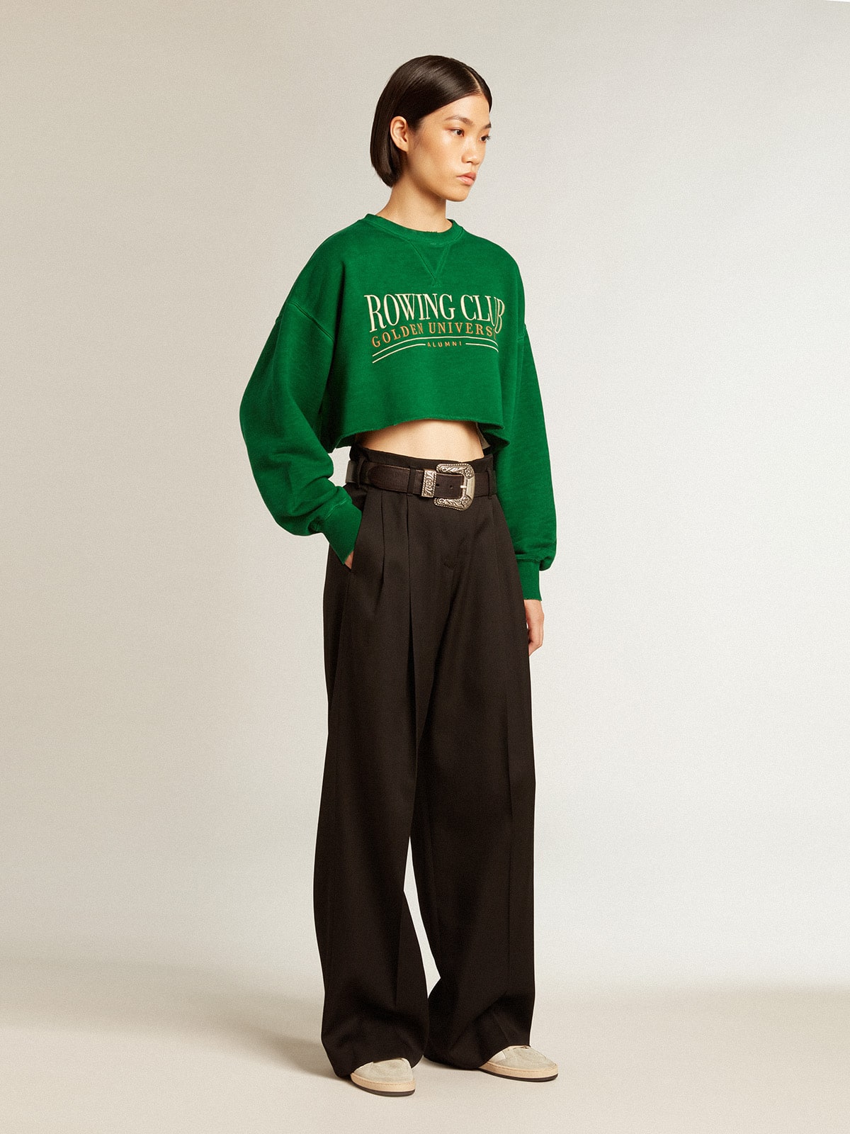 Green cropped round-neck cotton sweatshirt