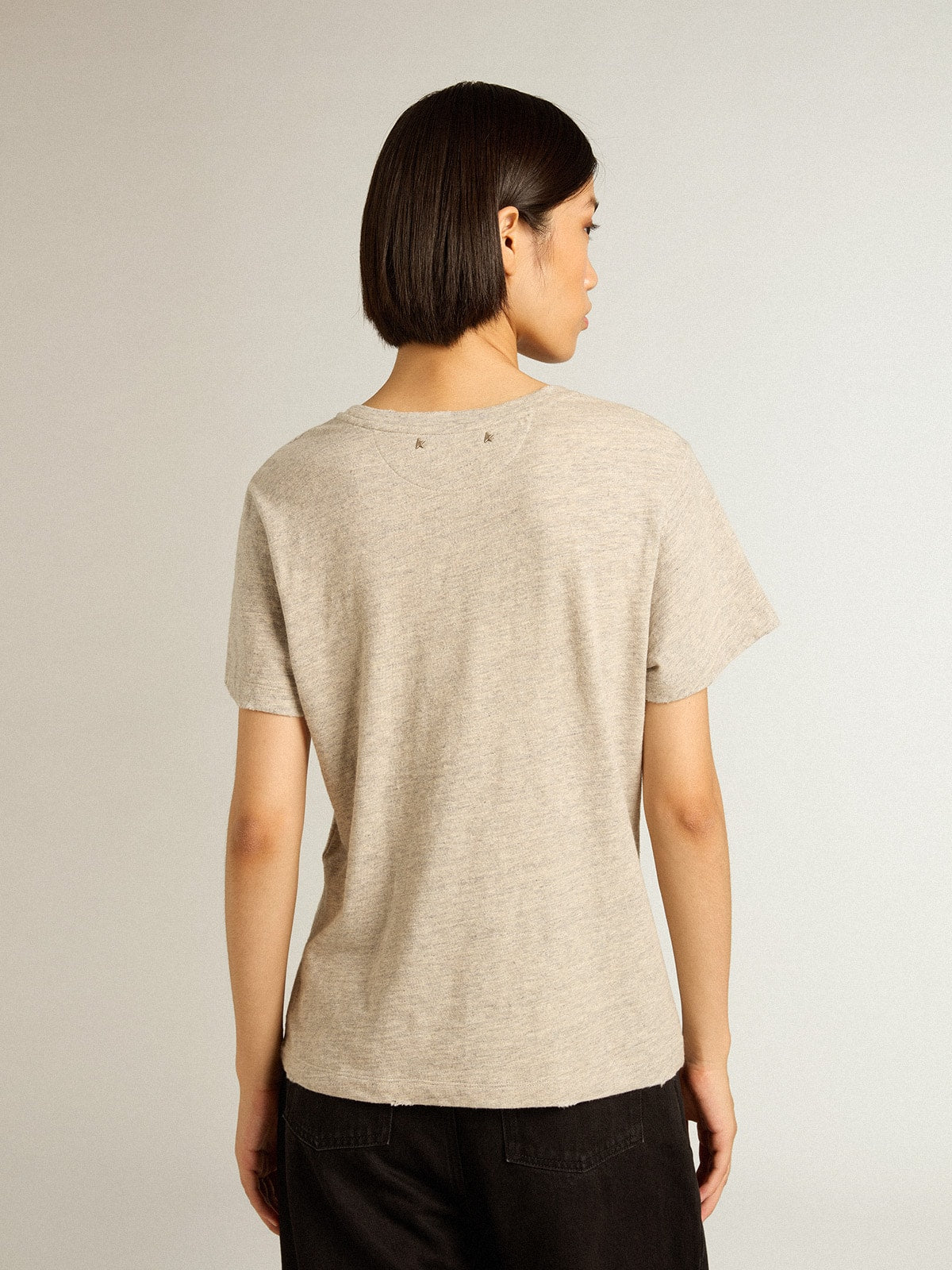 Women’s gray melange cotton T-shirt with embroidered lettering