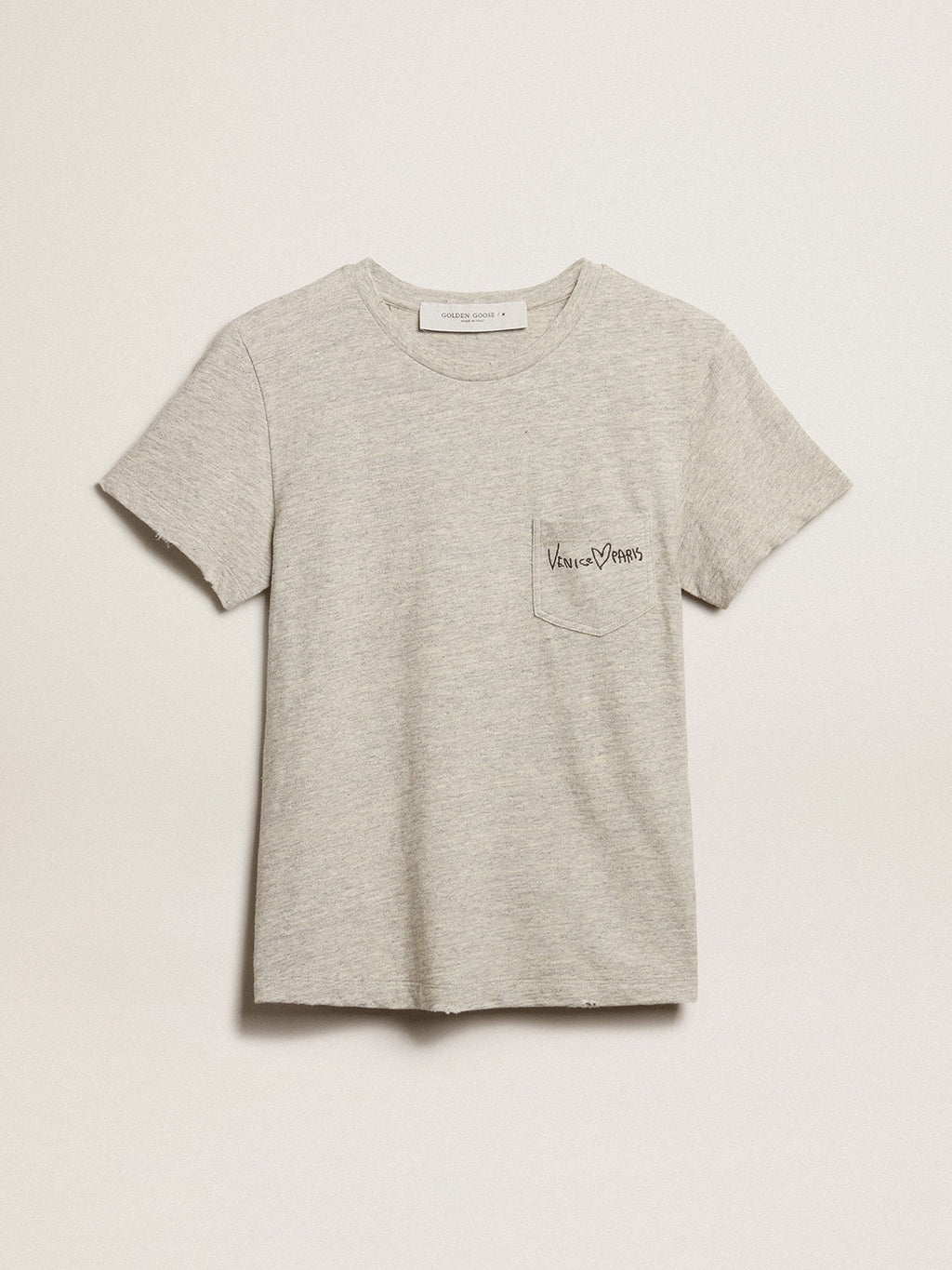 Women’s gray melange cotton T-shirt with embroidered lettering