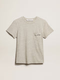 Women’s gray melange cotton T-shirt with embroidered lettering