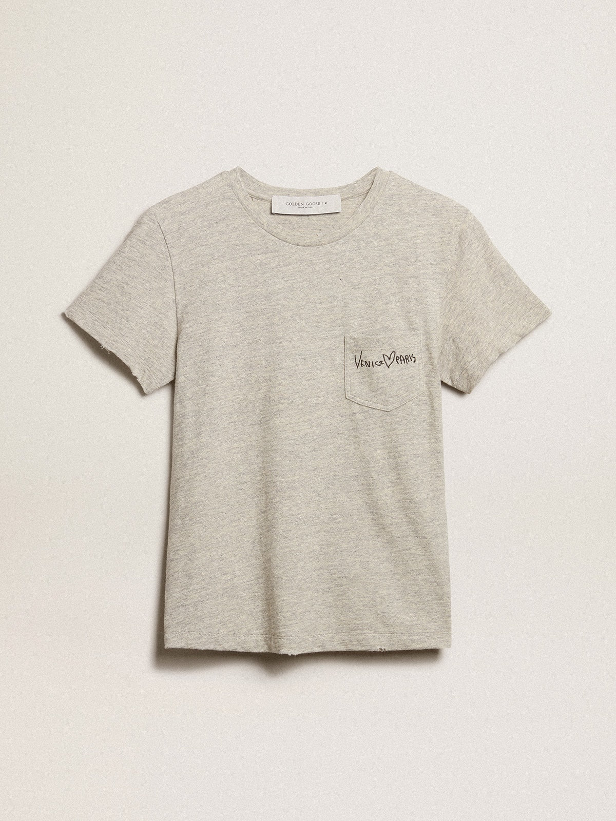 Women’s gray melange cotton T-shirt with embroidered lettering