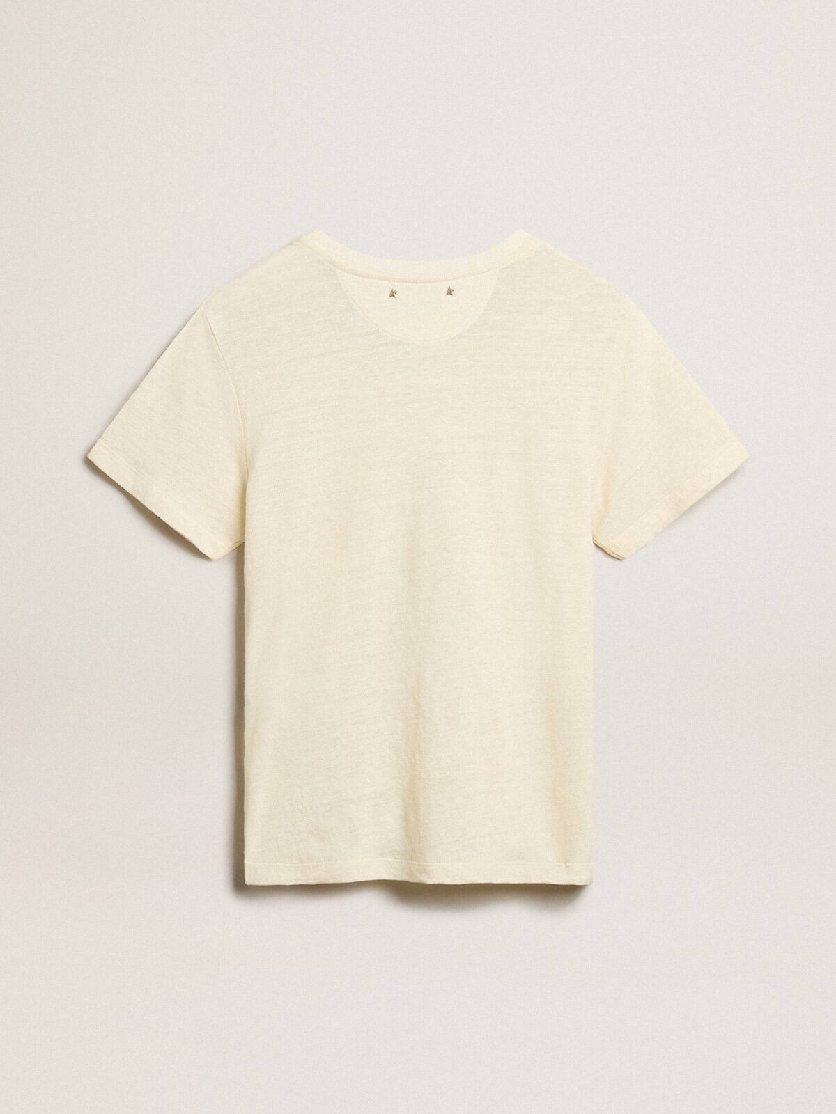 Women’s cotton T-shirt in aged white with embroidered pocket