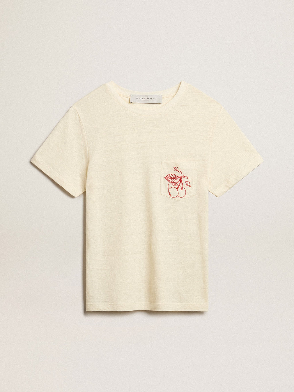 Women’s cotton T-shirt in aged white with embroidered pocket