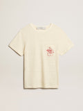 Women’s cotton T-shirt in aged white with embroidered pocket