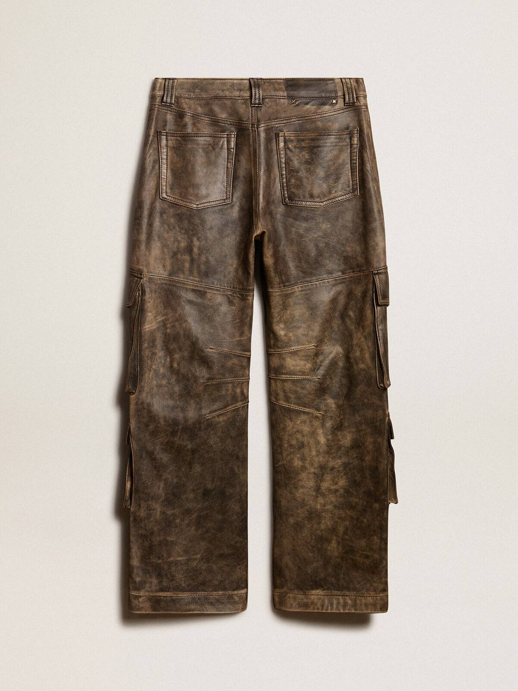 Women's aged brown nappa leather cargo pants