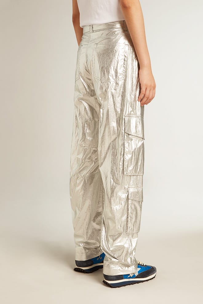 Cargo pants in silver technical fabric
