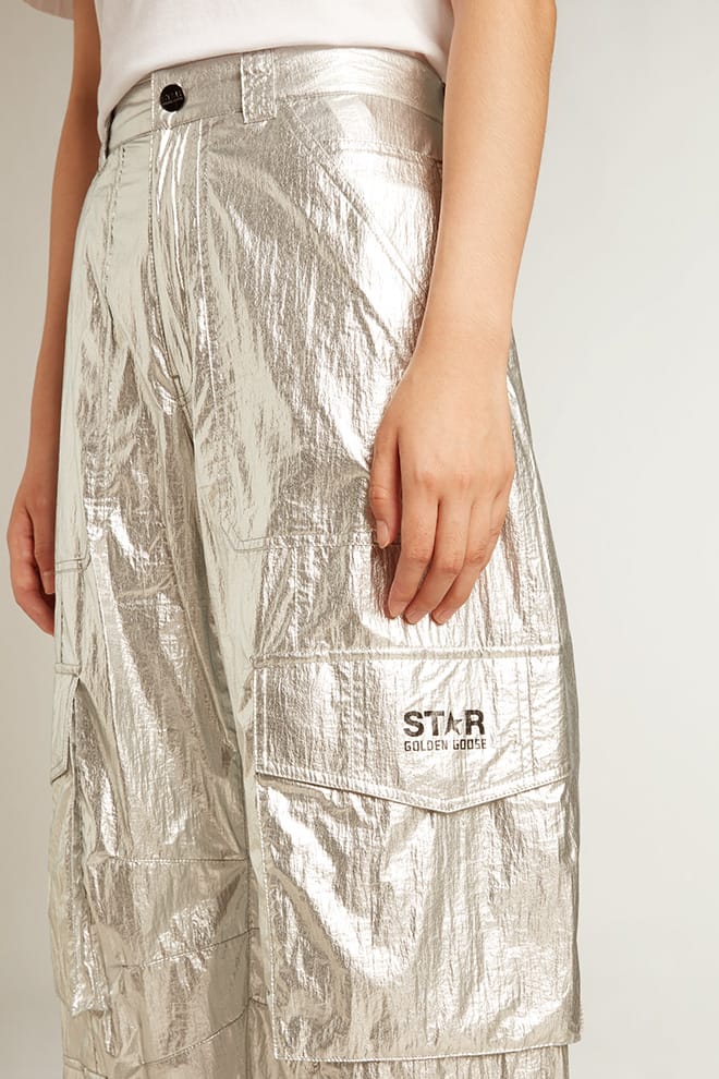 Cargo pants in silver technical fabric