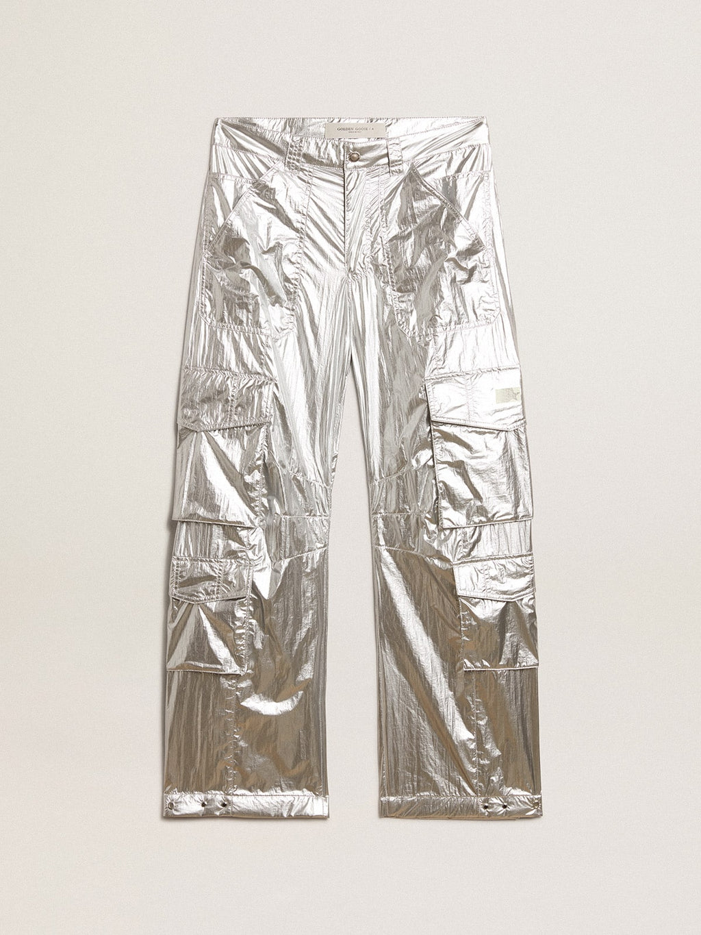 Women’s cargo pants in silver technical fabric