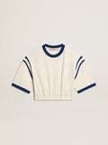 Aged white cotton cropped T-shirt with lettering on the back