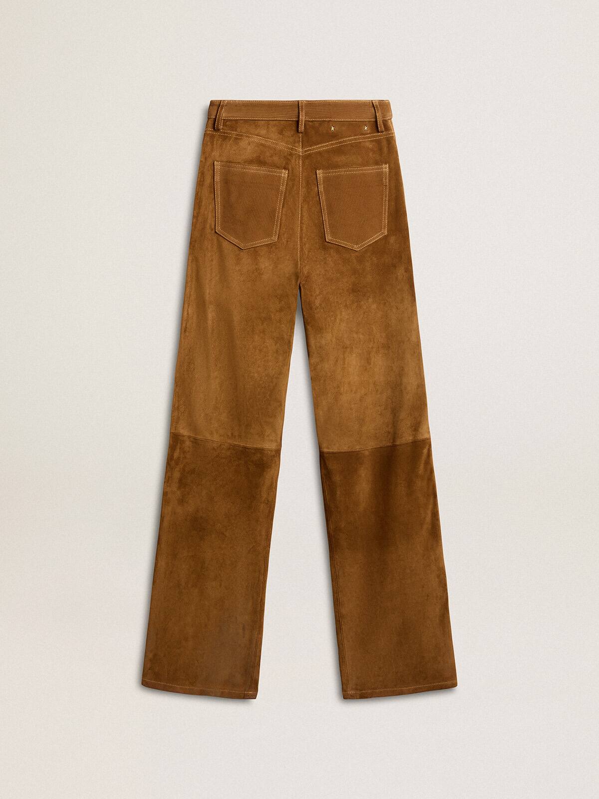 Women's tobacco-colored split leather pants