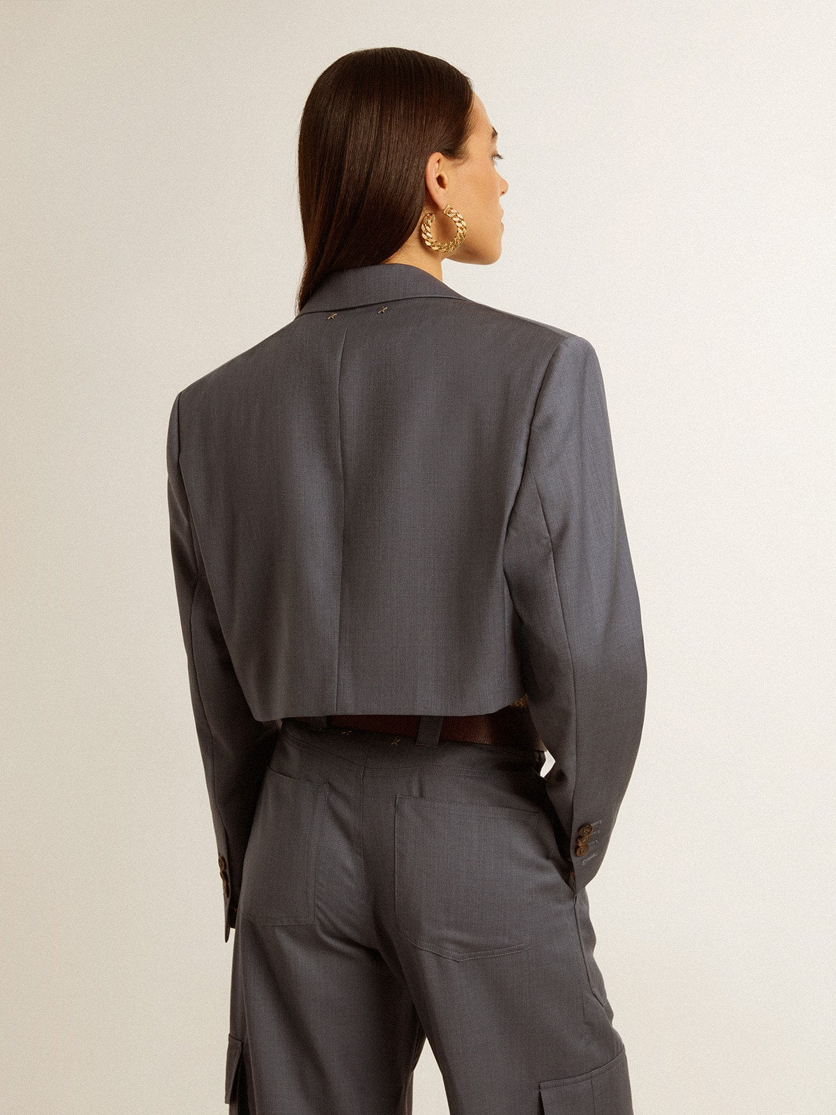 Women's single-breasted cropped jacket in baby blue wool
