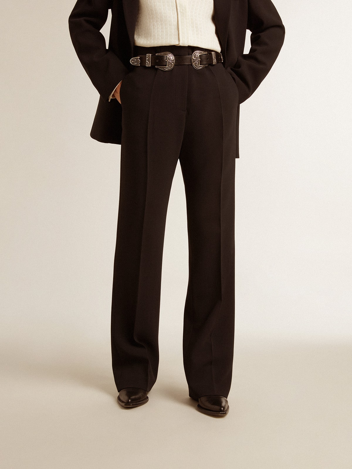 Women’s soft black pants in wool blend