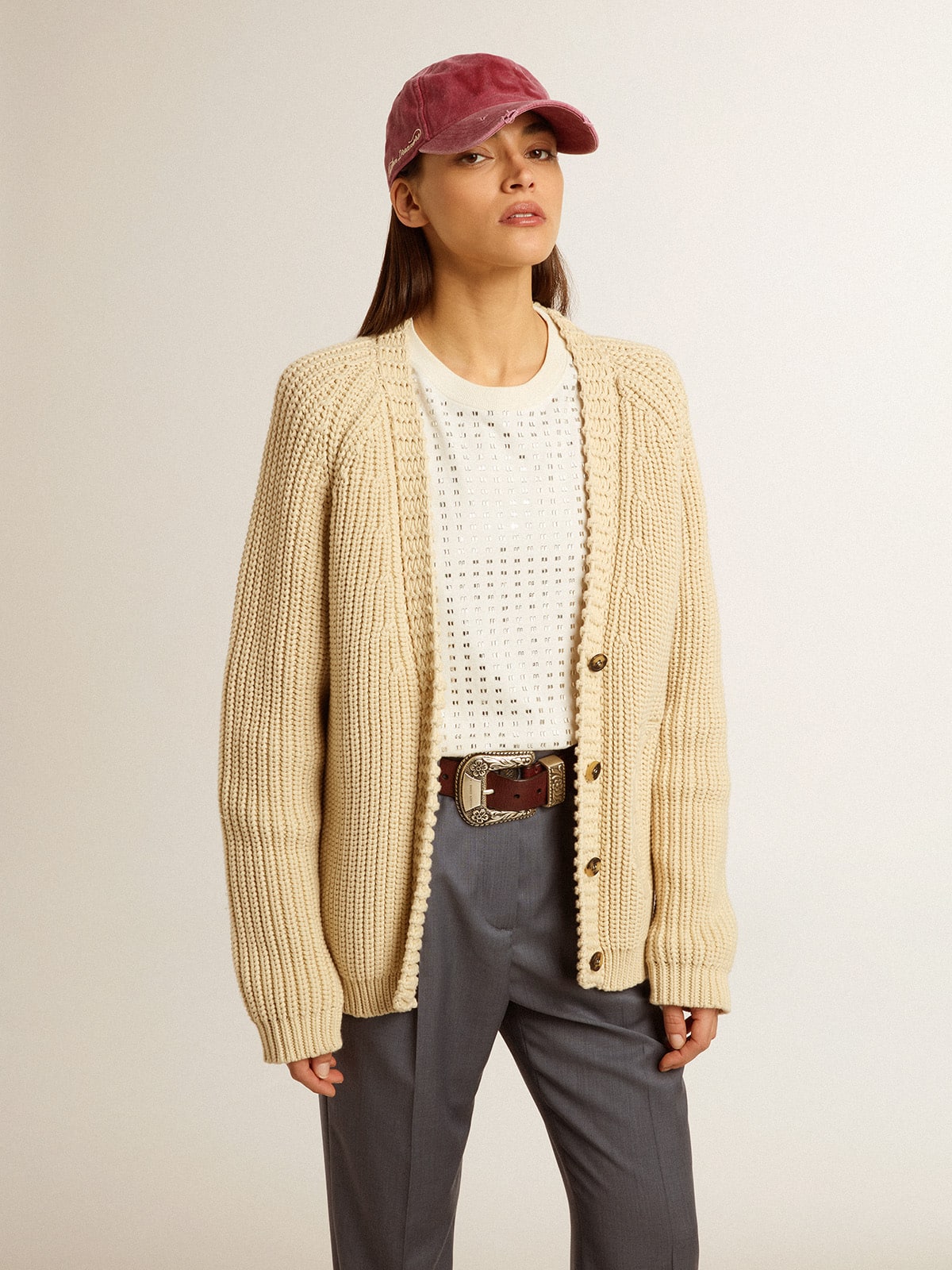 Women's cotton cardigan with embroidery on the front