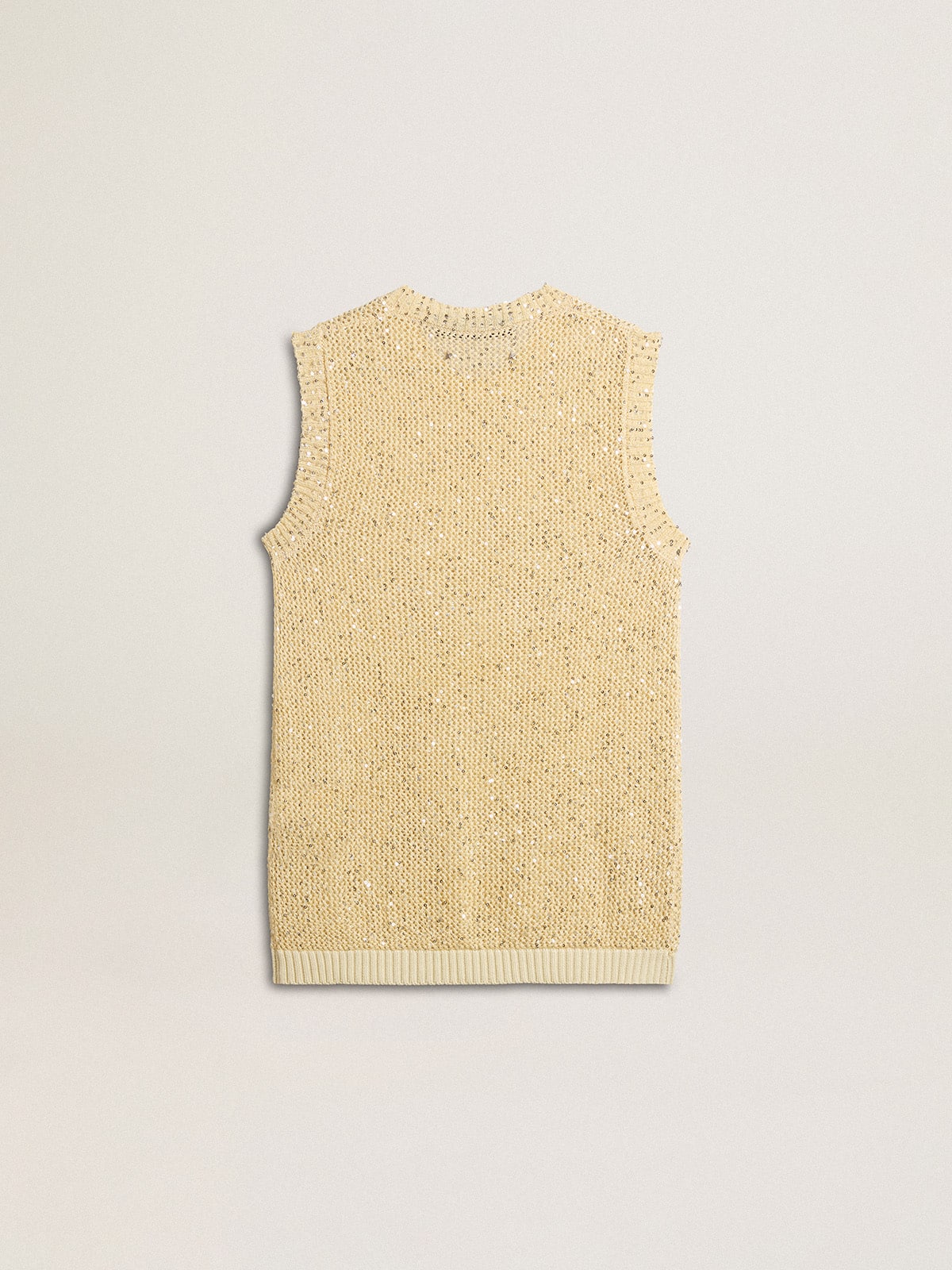 Mesh knit top with sequins and contrasting details