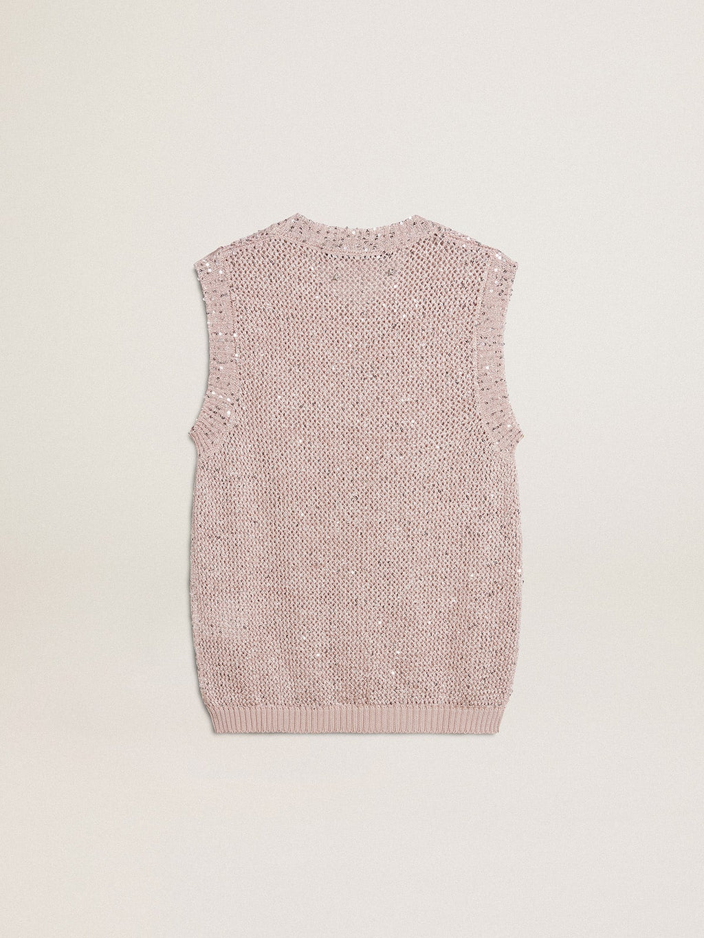 Mesh knit top with sequins and contrasting details
