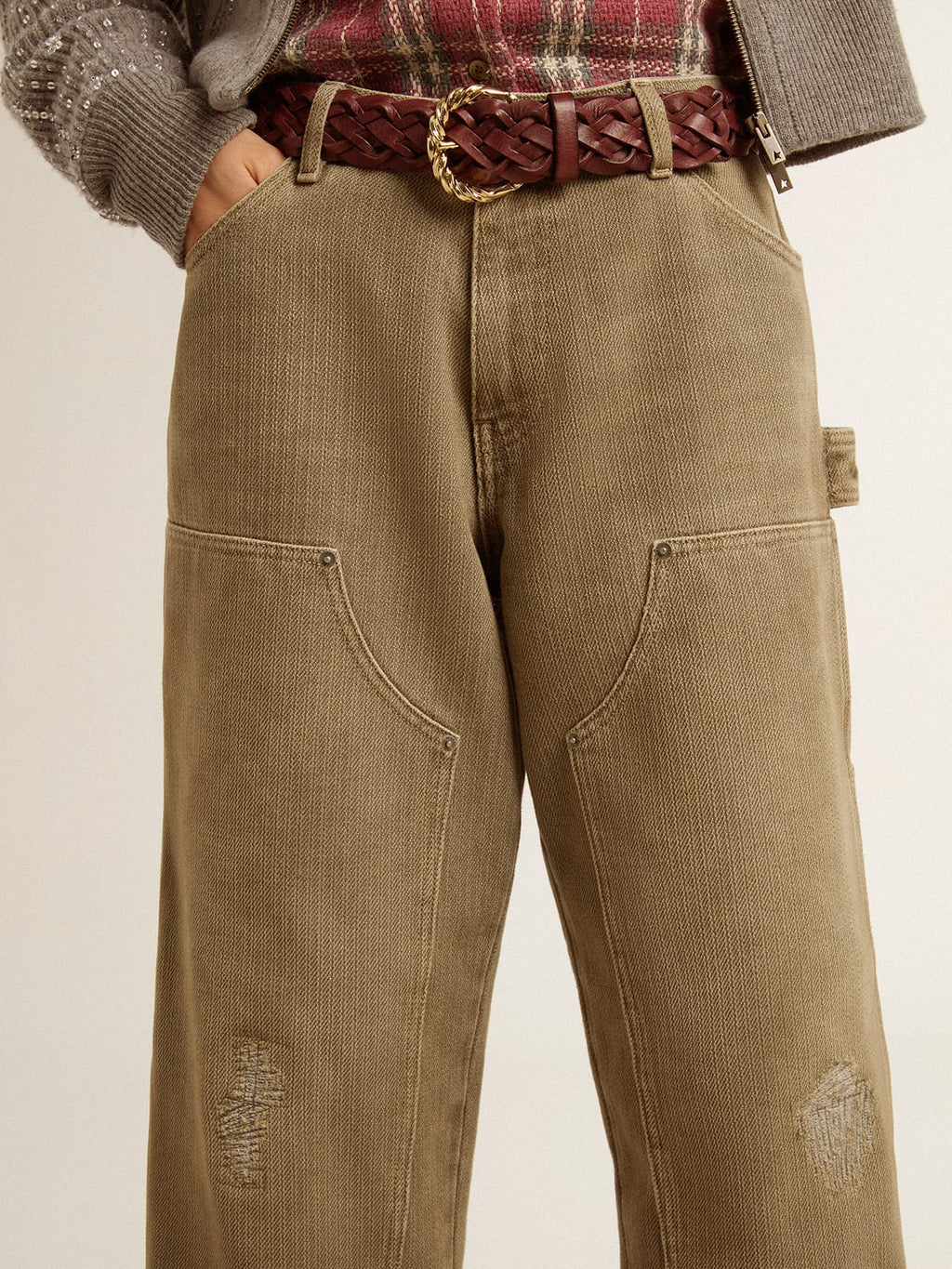 Women's distressed-effect cotton pants