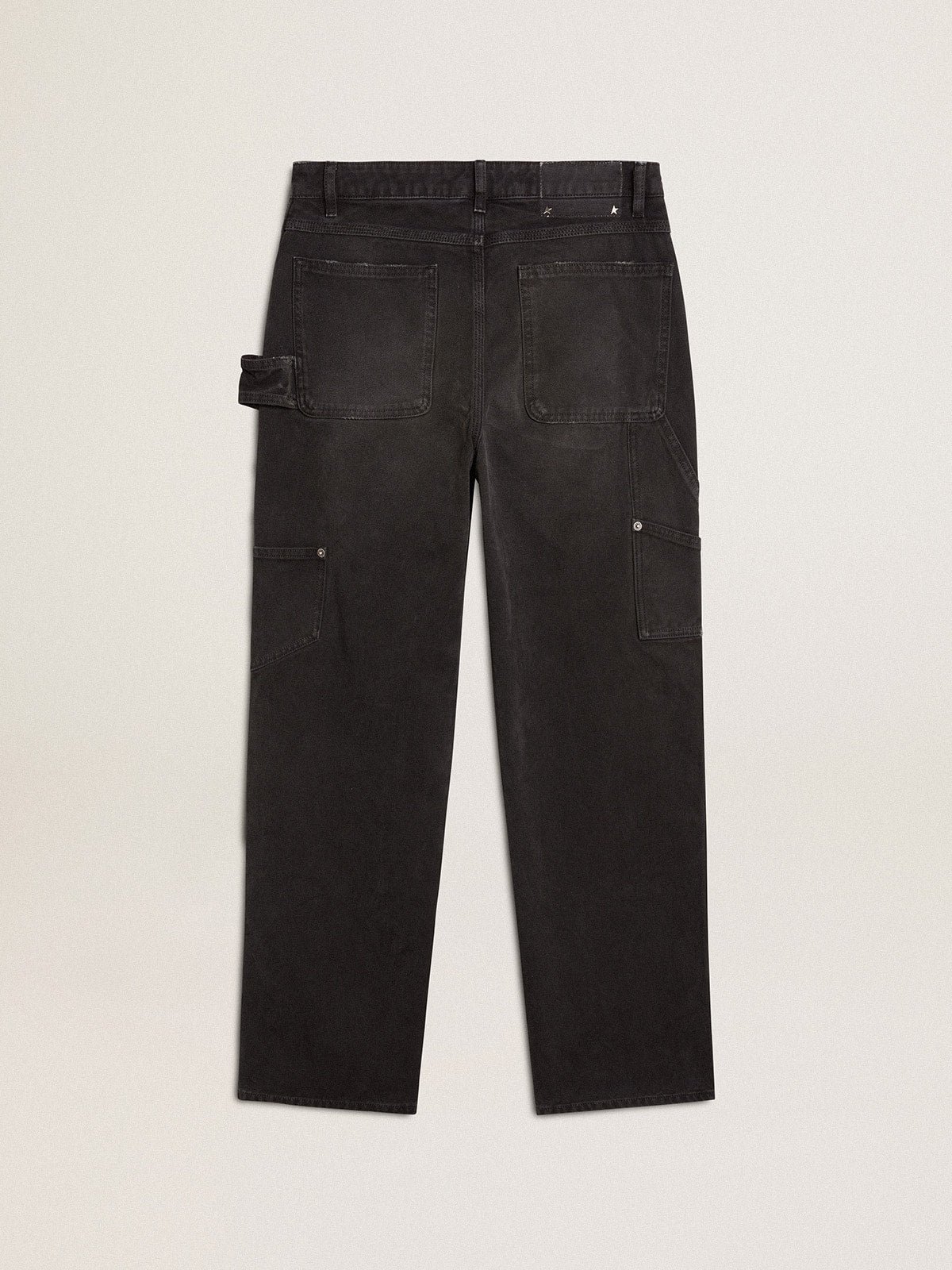 Women's distressed black cotton jeans with front patches
