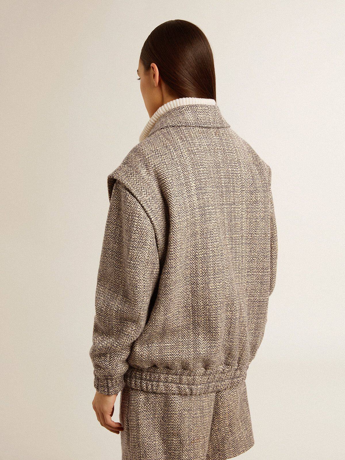 Women's bomber jacket in ecru brown herringbone wool