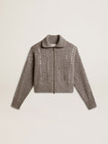 Women's cropped sweater in gray melange wool with sequins