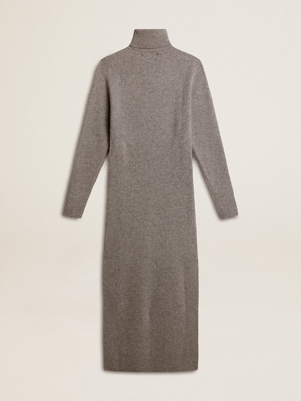 Gray melange ribbed woolen dress with high neck