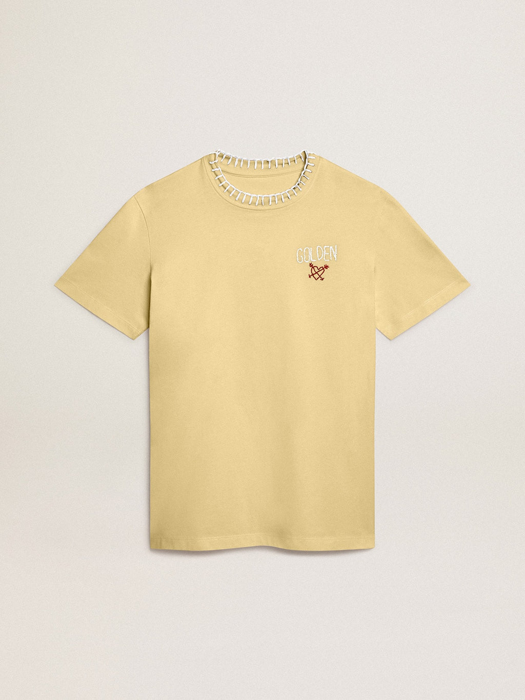 Women's T-shirt in cotton jersey with embroidery on the neck and heart