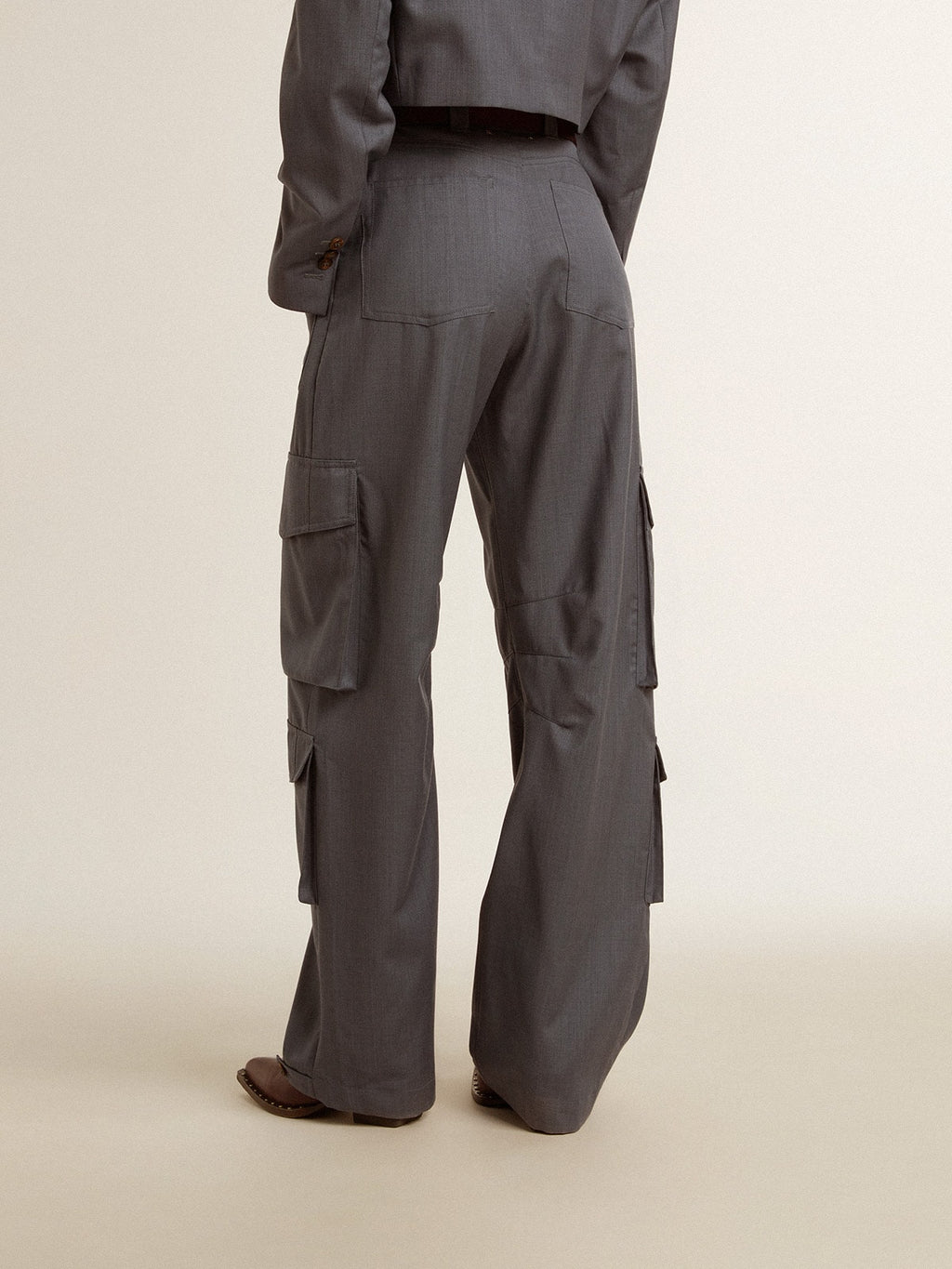 Women's cargo pants in baby blue wool