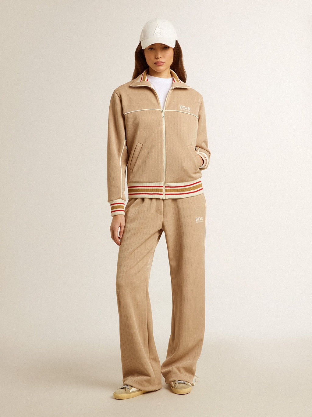 Women’s light beige zipped sweatshirt with white logo