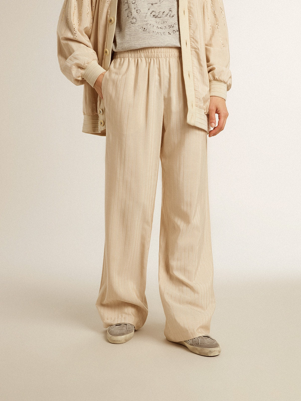 Women's light beige silk and viscose joggers