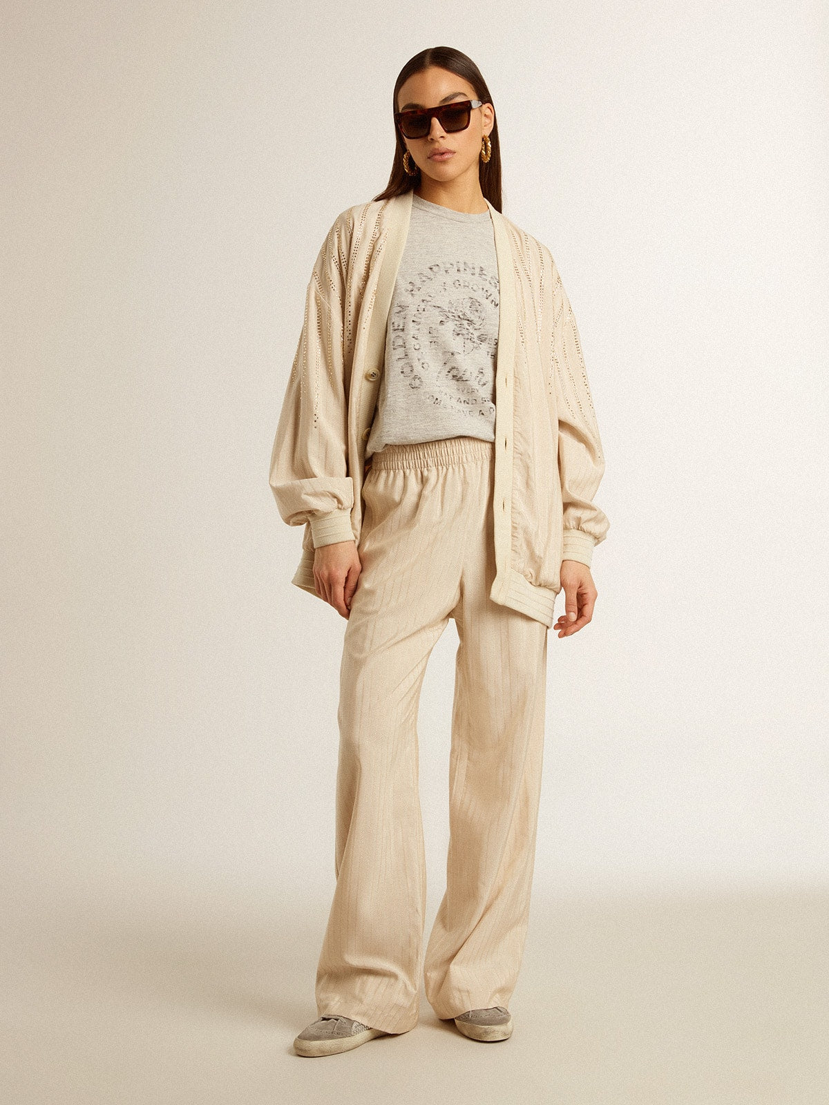 Women's light beige silk and viscose joggers