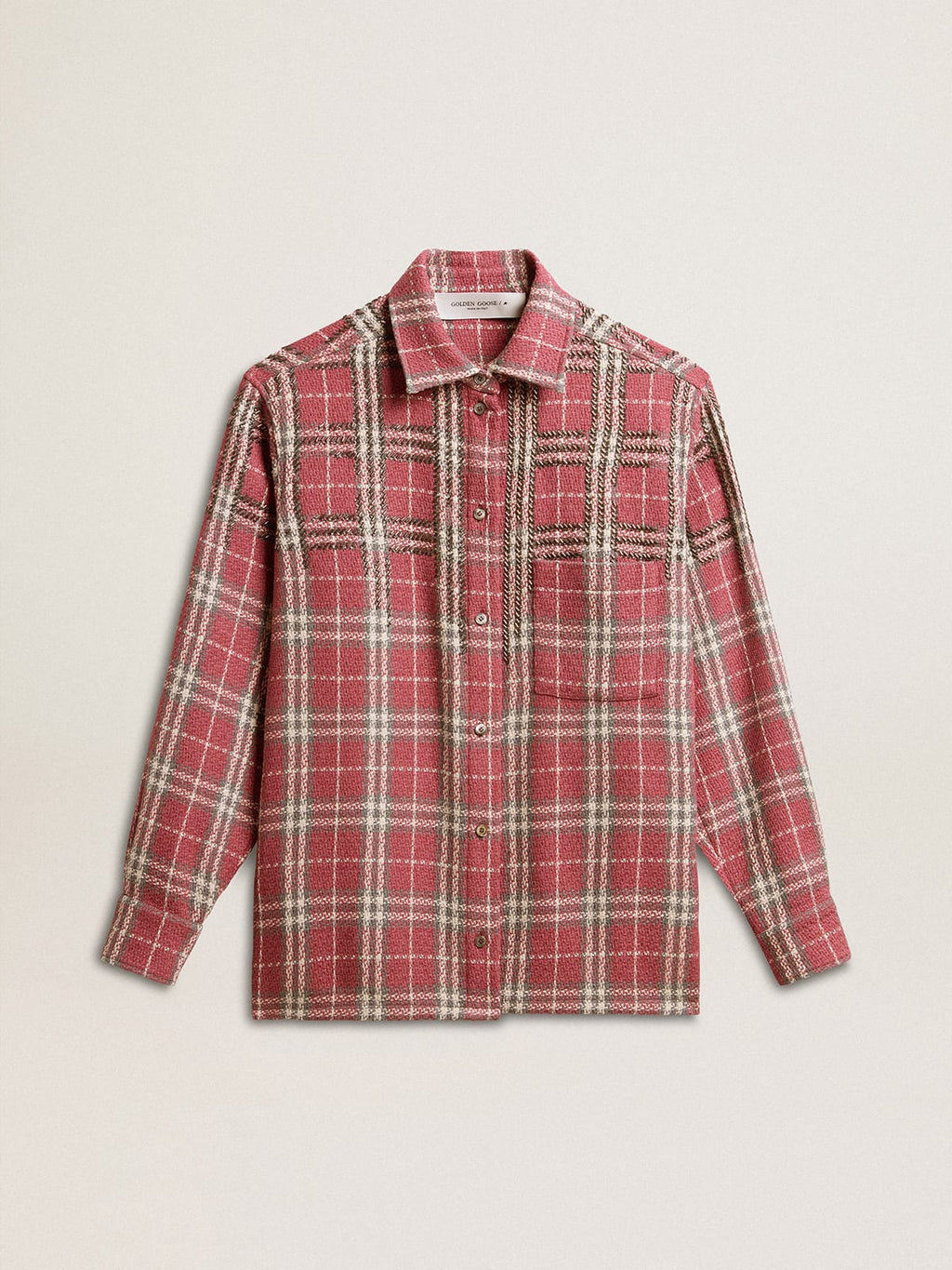 Women's shirt with pink, sand and gray check embroidery