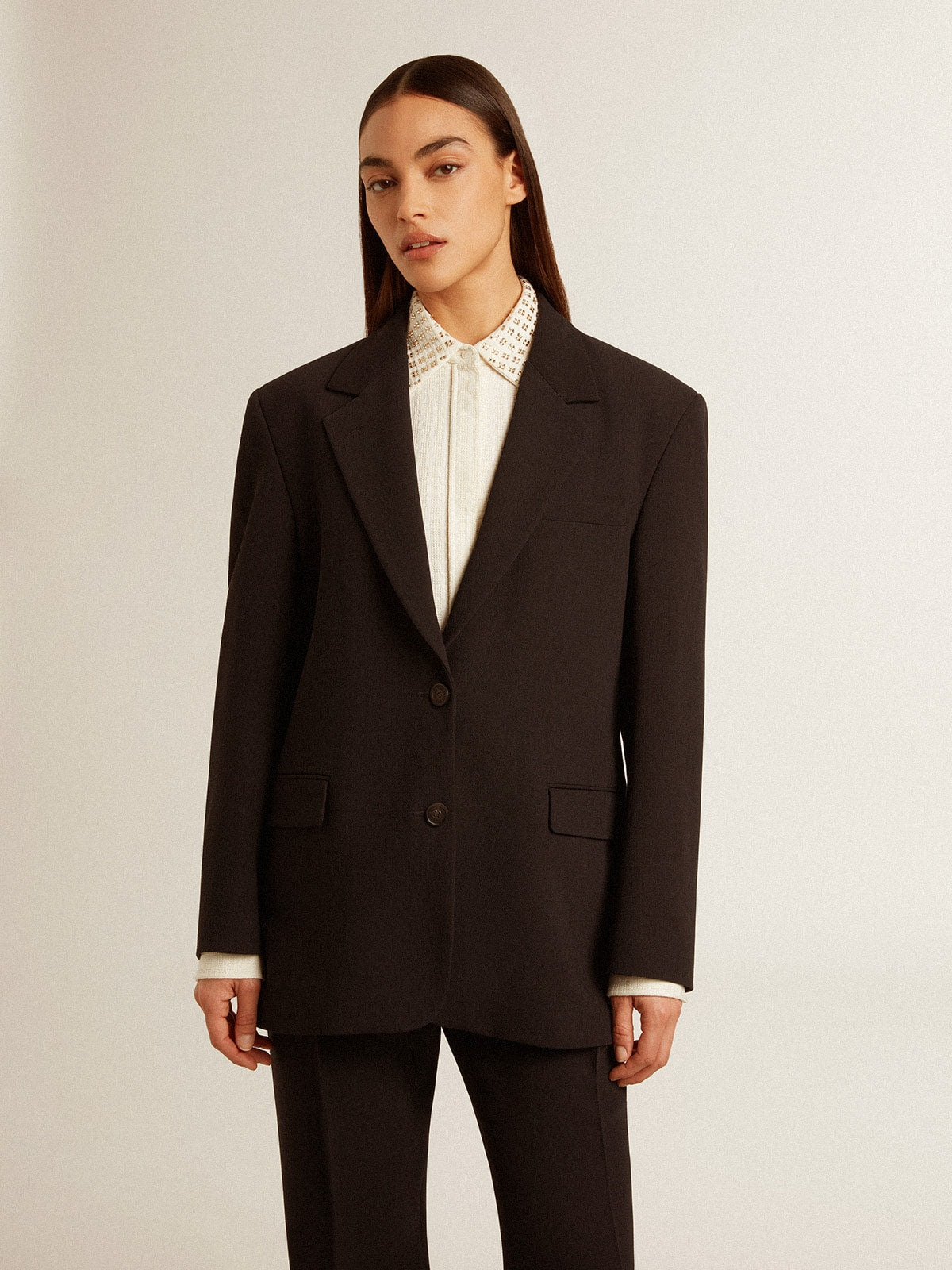 Women’s black wool-blend blazer jacket