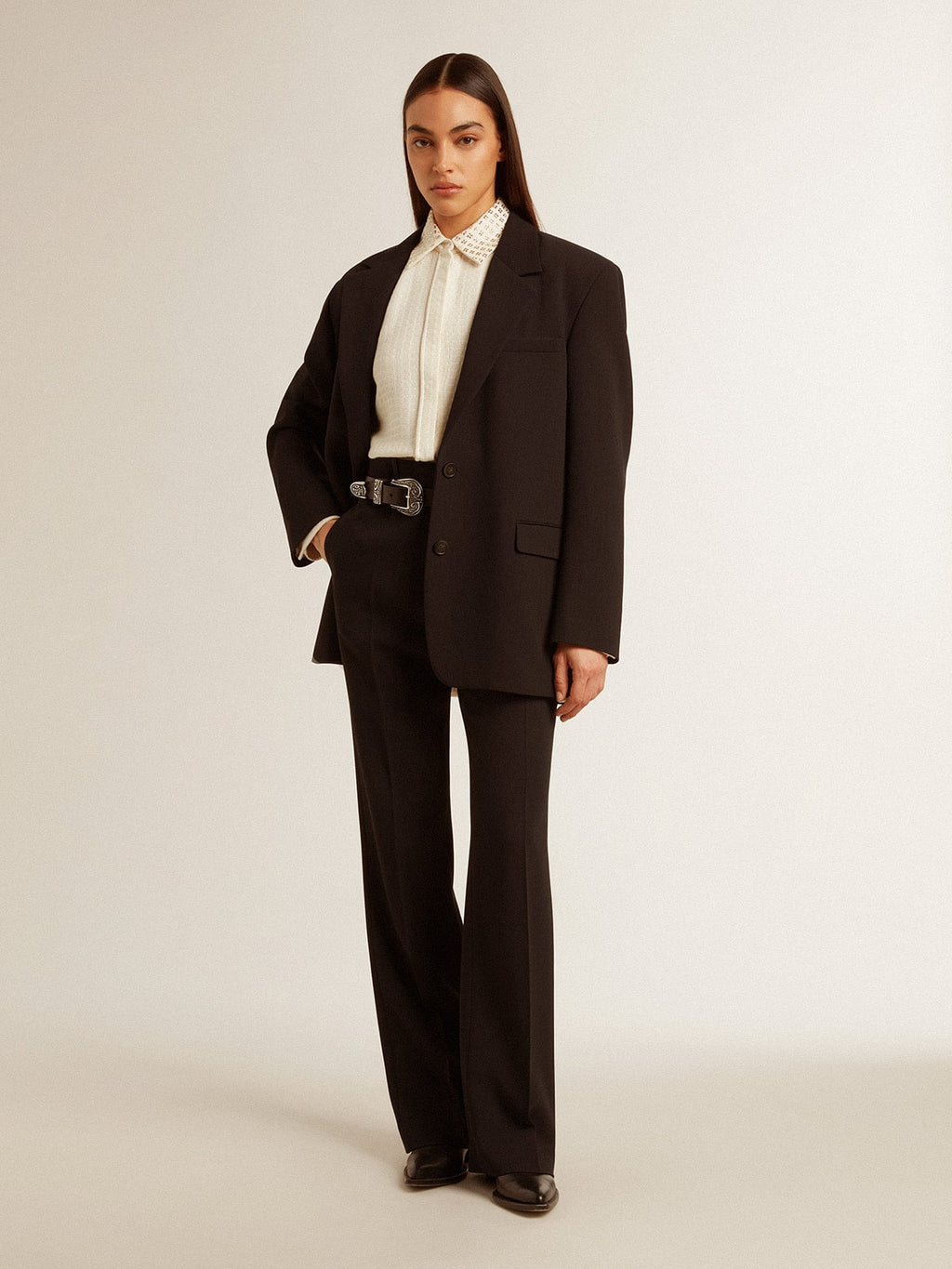 Women’s black wool-blend blazer jacket