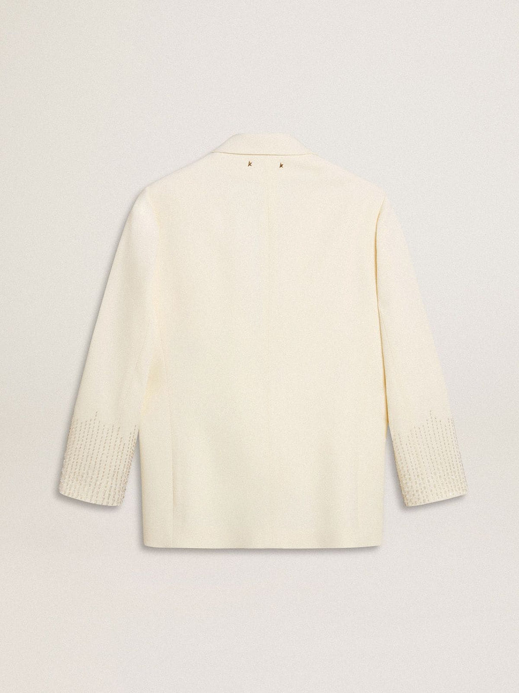 Single-breasted oversize jacket in white with silk effect and embroidery
