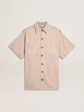 Women's oversized fit pink dyed denim shirt