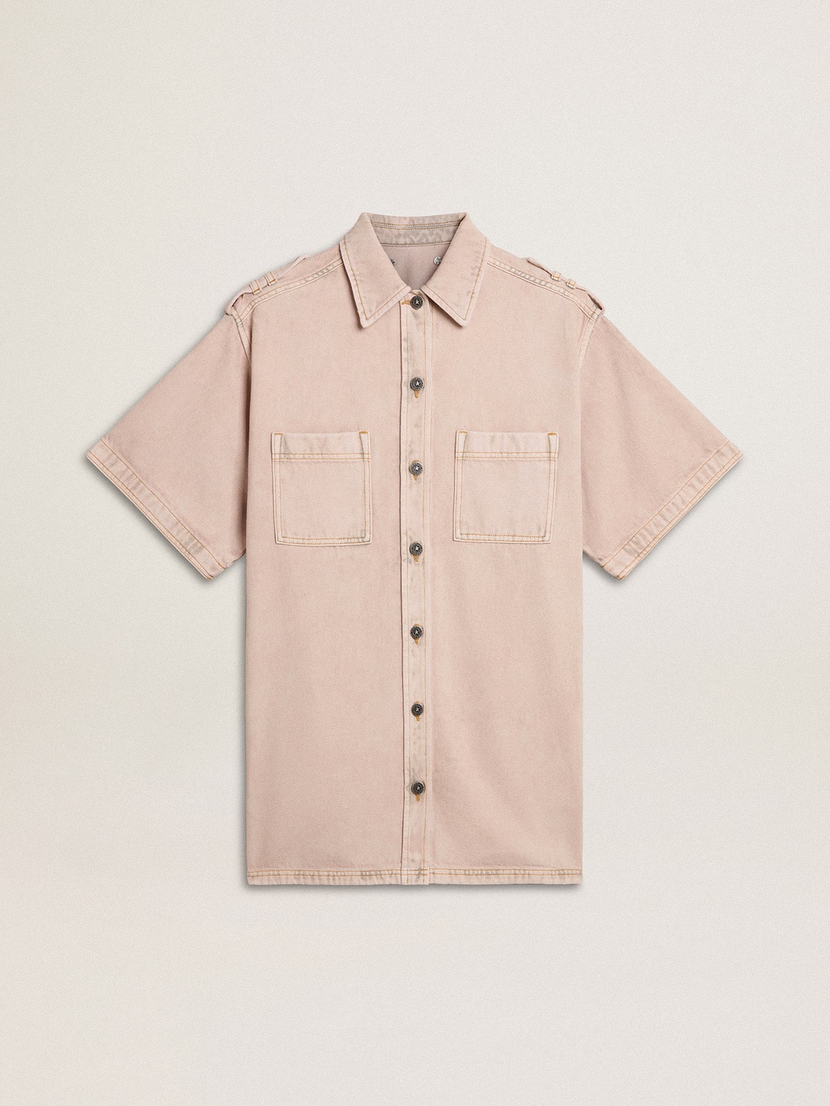 Women's oversized fit pink dyed denim shirt