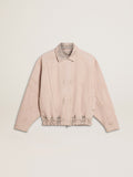 Women's pink dyed denim bomber jacket