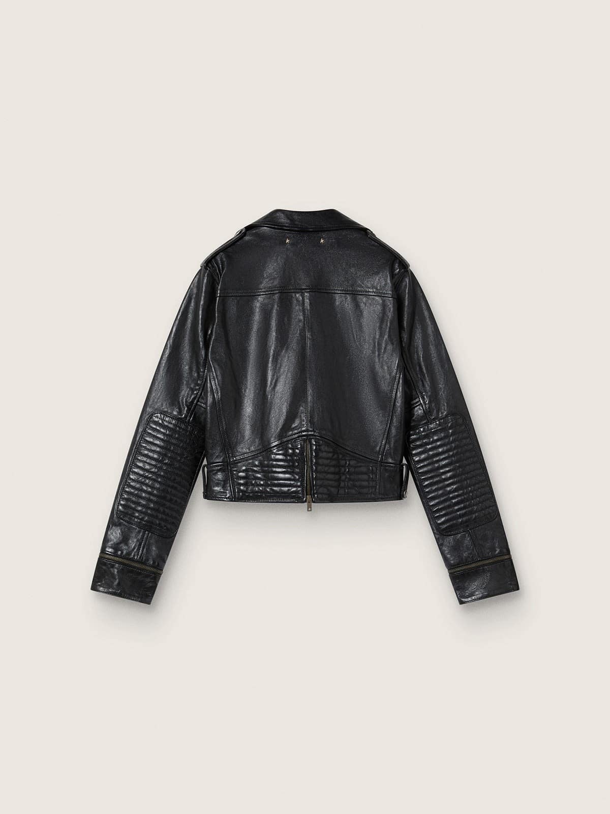 Women’s black leather biker jacket with glossy effect