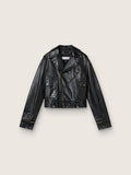 Women’s black leather biker jacket with glossy effect