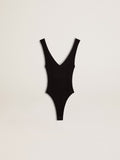 Women's black V-neck bodysuit